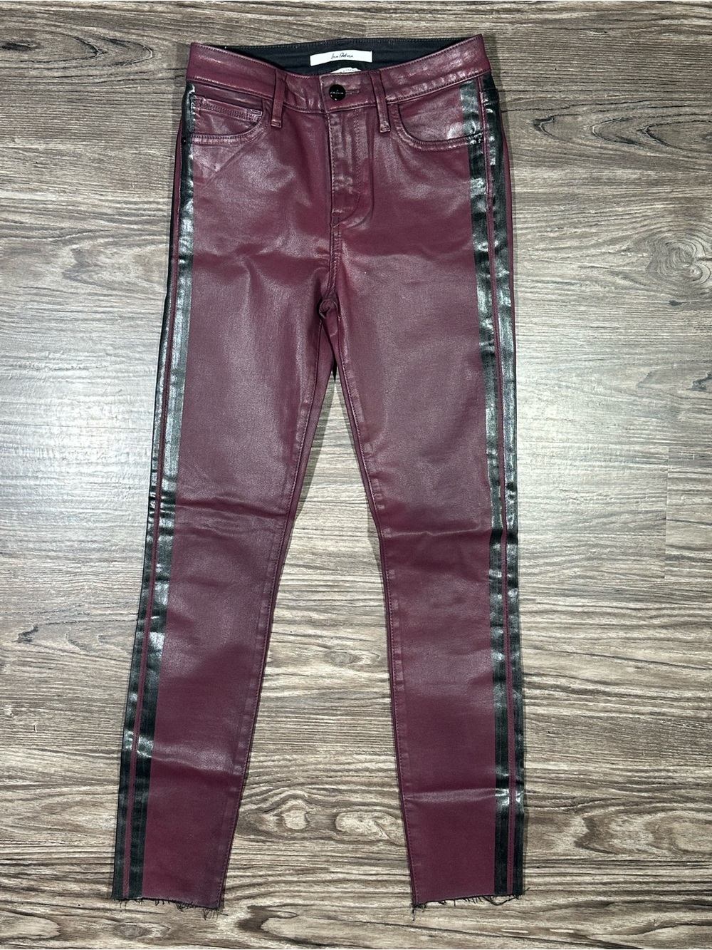 SAM EDELMAN Wax Coated THE KITTEN Mid Rise Skinny Raw Hem Ankle Jeans 26